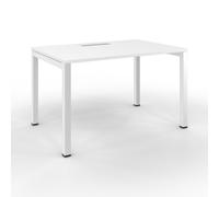 Bureau droit Burocolor avec trappe d'accès - L.120 x P.80 cm - Plateau Blanc - Pieds Blanc