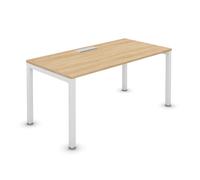 Bureau droit Burocolor avec trappe d'accès - L.140 x P.80 cm - Plateau Chêne Nebraska - Pieds Blanc