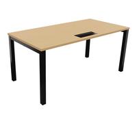 Bureau droit Burocolor avec trappe d'accès - L.160 x P.80 cm - Plateau Hêtre - Pieds Noir