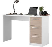 Bureau droit ESSENTIEL - 3 tiroirs -Reproduction chene et blanc - L 121,2 x P 55 x H 74,5 cm - PARISOT