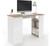 IDMarket Bureau droit MAE 3 tiroirs avec étagères de rangement blanc et bois