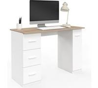 Bureau droit MAE 3 tiroirs et porte placard blanc et bois Blanc