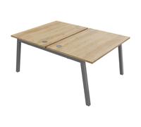 Bureau droit partagé 2 postes Burocolor A avec obturateurs - Départ - L.120 x P.163 cm - Plateau Chêne Nebraska - Pieds Aluminium