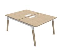 Bureau droit partagé 2 postes Burocolor A avec trappe d'accès - Départ - L.120 x P.163 cm - Plateau Chêne - Pieds Bois/Blanc