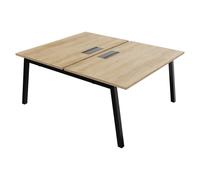 Bureau droit partagé 2 postes Burocolor A avec trappe d'accès - Départ - L.140 x P.163 cm - Plateau Chêne Nebraska - Pieds Noir