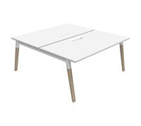 Bureau droit partagé 2 postes Burocolor A avec trappe d'accès - Départ - L.160 x P.163 cm - Plateau Blanc - Pieds Bois/Blanc
