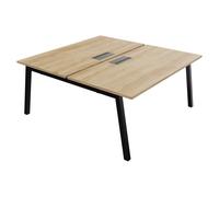 Bureau droit partagé 2 postes Burocolor A avec trappe d'accès - Départ - L.160 x P.163 cm - Plateau Chêne Nebraska - Pieds Noir