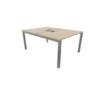 Bureau droit partagé 2 postes Burocolor avec trappe d'accès - Départ - L.120 x P.163 cm - Plateau Chêne - Pieds Aluminium