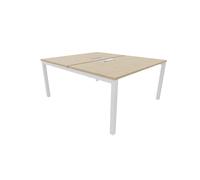 Bureau droit partagé 2 postes Burocolor avec trappe d'accès - Départ - L.120 x P.163 cm - Plateau Chêne - Pieds Blanc