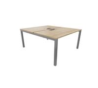Bureau droit partagé 2 postes Burocolor avec trappe d'accès - Départ - L.140 x P.163 cm - Plateau Chêne Nebraska - Pieds Aluminium