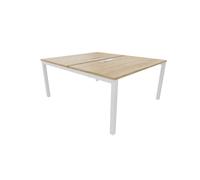 Bureau droit partagé 2 postes Burocolor avec trappe d'accès - Départ - L.140 x P.163 cm - Plateau Chêne Nebraska - Pieds Blanc