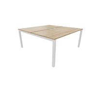 Bureau droit partagé 2 postes Burocolor avec trappe d'accès - Départ - L.160 x P.163 cm - Plateau Chêne Nebraska - Pieds Blanc