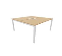 Bureau droit partagé 2 postes Burocolor avec trappe d'accès - Départ - L.160 x P.163 cm - Plateau Hêtre - Pieds Blanc