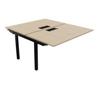 Bureau droit partagé 2 postes Burocolor avec trappe d'accès - Suivant - L.140 x P.163 cm - Plateau Chêne - Pieds Noir