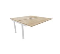 Bureau droit partagé 2 postes Burocolor avec trappe d'accès - Suivant - L.160 x P.163 cm - Plateau Chêne Nebraska - Pieds Blanc