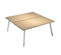 Bureau droit partagé 2 postes Halden - L.120 x P.166 cm - Plateau Chêne - Pieds métal Blanc
