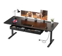 Bureau électrique à hauteur réglable, de 120/140/160/180/200 cm, table robuste de grande taille pour travailler assis ou debout, bureau de jeu avec prise électrique et tiroir. 140x80cm White