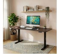 Bureau électrique à hauteur réglable Stryn assis debout plateau en forme de L 160 x 60 - 75 cm effet noyer