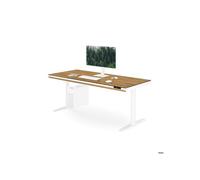 Bureau électrique assis-debout avec tiroir et chargeur sans fil Qi, blanc/chêne doré, 1 600 mm : ELLIS