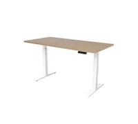 Bureau électrique réglable - 160 x 80 cm - Moteur double - Blanc/Chêne