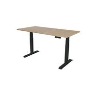Bureau électrique réglable - 160 x 80 cm - Moteur double - Noir/Chêne