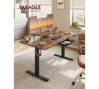 Bureau Électrique Réglable en Hauteur, 140 x 70 cm, Support d'Écran à Montage Flexible, Tiroir, Port USB-C, Rappel de Sédentarité, pour Télétravail Marron rustique