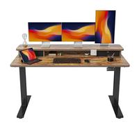 Bureau électrique réglable en hauteur avec double tiroir, 140 x 60 cm, bureau debout avec étagère de rangement, table assis-debout, cadre/plateau noir, poste de travail ergonomique pour la maison, ma