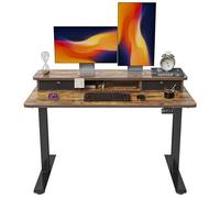 Bureau électrique réglable en hauteur avec double tiroir, 140 x 60 cm, bureau debout avec étagère de rangement, table assis-debout, cadre/plateau noir, poste de travail ergonomique pour la maison, ma