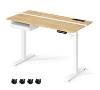 Bureau Électrique Réglable en Hauteur, Multiprise, Tiroir, 60 x 120 cm, Réglable en Continu, Couleur Chêne Naturel et Blanc Nuage