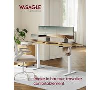 Bureau Électrique Réglable en Hauteur, sans Plateau de Table, avec 2 Crochets, Fonction Mémoire 3 Hauteurs, Acier, Blanc Mat Blanc mat