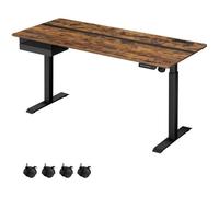 Bureau Électrique Réglable en Hauteur - VASAGLE - 70 x 160 cm - Tiroir - Marron Rustique et Noir d'encre