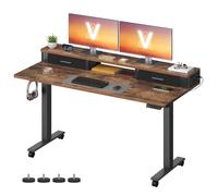Bureau électrique réglable - VASAGLE - 140x60 cm - Hauteur réglable 72-120 cm - Marron rustique - Fonction mémoire