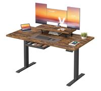 Bureau Électrique Réglable - VASAGLE - 140x70cm - Tiroir - Port USB-C - Marron Rustique