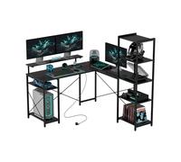 Bureau en angle HOMCOM 137x140x1395 cm L avec 6 espaces de rangement support ordinateur prises USB noir pour home office