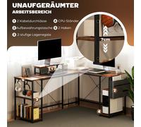 Bureau en angle HOMCOM 168x120cm avec compartiments de rangement support ordinateur bureau gaming finition brun rustique