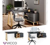 Bureau en angle Nautica ordinateur bureau PC anthracite chêne VICCO