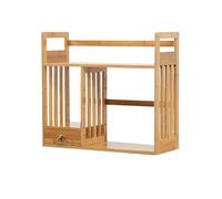 Bureau en bambou avec tiroir - Bibliothèque empilable à 2 niveaux, étagère ouverte pour fournitures de bureau et de maison, solution de rangement autonome pour l'école et l'espace de travail