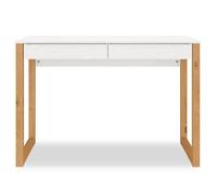 Bureau en bois avec 2 tiroirs NOAH, design scandinave, en pin massif coloris blanc et chêne
