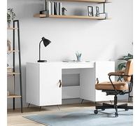 Bureau en bois avec 4 compartiments - Blanc brillant - 140 x 50 x 75 cm - Bureau d'ordinateur moderne pour la maison, le bureau de jeu - Avec espace de rangement