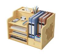 Bureau en bois avec compartiments pour dossiers, porte-stylos et boîte à mouchoirs, petite étagère de bureau pour la maison et le bureau (blanc)