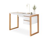 IDIMEX Bureau en Bois Belinda L 119 cm 2 Tiroirs Coloris Blanc et Chêne Table de Travail Bureau Droit Compact avec Rangement