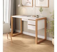 Bureau en Bois Belinda L 119 cm 2 Tiroirs Coloris Blanc et Chêne Table de Travail Bureau Droit Compact avec Rangement