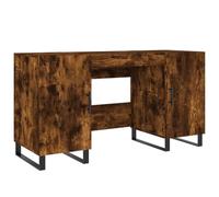 Bureau en Bois Composite avec Rangements, 140 x 50 x 75 cm, Finition Chêne | Pieds en fer robustes, 4 compartiments à portes, style industriel, fixation murale incluse, idéal petit espace