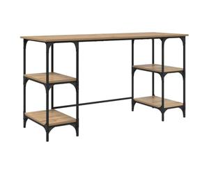 Bureau en Bois d'Ingénierie avec Étagères Métal 140x50x75 cm | Style rustique industriel, finition opaque, rangement intégré, gestion des câbles, entretien par chiffon humide