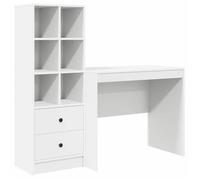 Bureau en bois d'ingénierie - vidaXL - Blanc - 145.5x50x127 cm - 2 tiroirs - Étagères intégrées - Assemblage facile