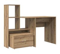 Bureau en bois ingénierie avec rangement, design moderne, finition | Étagères et tiroirs intégrés, bibliothèque réversible, utilisation polyvalente dans le bureau, la chambre et le salon