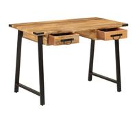 Bureau en bois massif de mangue, avec pieds en fer, 105 x 55 x 70 cm, à 2 tiroirs, ergonomique, pour bureau, bureau à domicile, bureau, compact, peu encombrant, avec design stable et utilisation
