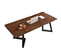 Bureau en Bois Massif Naturel, Bureau d'ordinateur/Table de conférence, Plateau de Table de 5 cm d'épaisseur Pieds en métal (épaisseur 5 cm 140 x 60 x 75 cm)