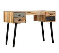 Bureau en bois massif teck recyclé, 110 x 50 x 76 cm, style vintage, avec 4 tiroirs, bureau à domicile, bureau de jeu, bureau de jeu, laqué poli
