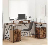 Bureau en chêne fumé, 182 x 101 x 87,5 cm, en bois avec 4 tiroirs, lumière LED intégrée, gestion des câbles pour bureau et bureau